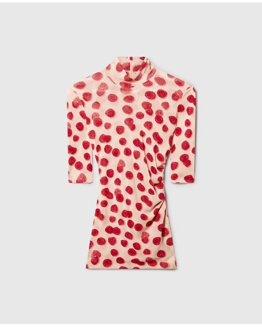 Stella McCartney Red Raspberry Print High-neck Mesh Top