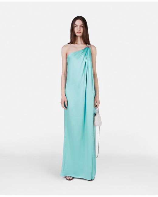 Stella McCartney Blue Falabella Crystal Chain Double Satin One-shoulder Gown