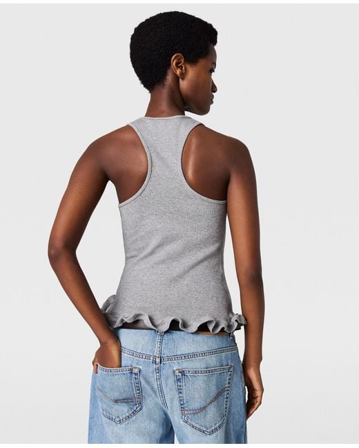 Stella McCartney Gray Frilled Hem Ribbed Tank Top