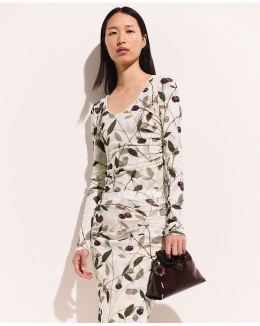 Stella McCartney Natural Cherry Print Mesh Long Sleeve Top
