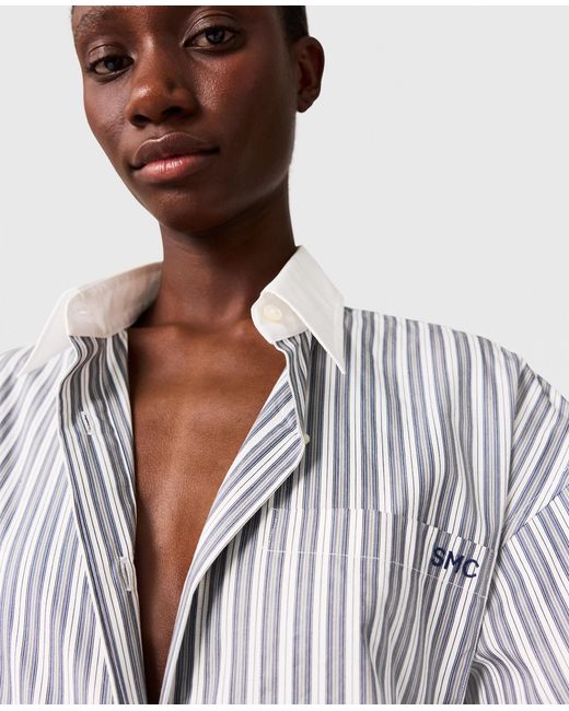 Stella McCartney Gray Long-sleeve Pinstripe Shirt Dress