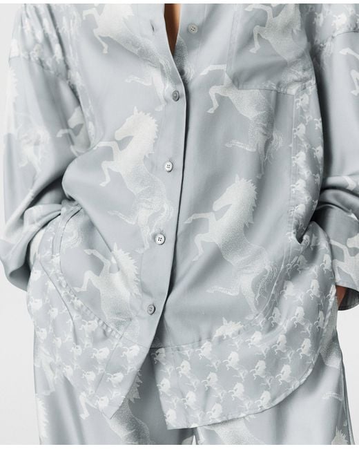Stella McCartney Blue Horse Print Silk Shirt