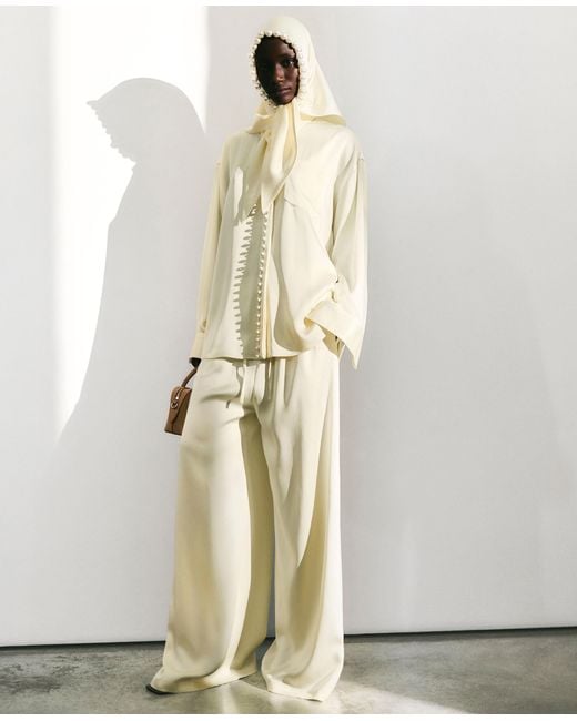 Stella McCartney Natural Oversized Drawstring Satin Trousers