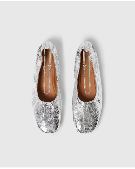 Stella McCartney White Metallic Crackled Chain-detail Ballerina Flats