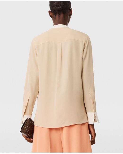 Stella McCartney Natural Contrast Panel Grandfather Collar Shirt