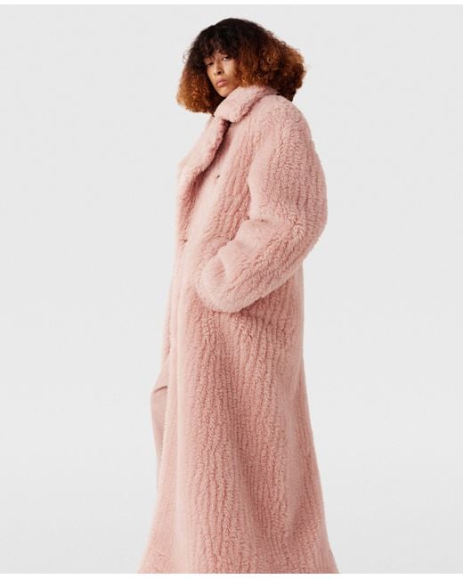 Stella McCartney Pink Oversized Plush Teddy Long Coat, , Dusty