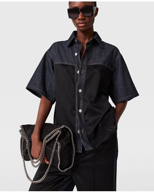 Stella McCartney Blue Satin Panel Short-Sleeve Denim Shirt