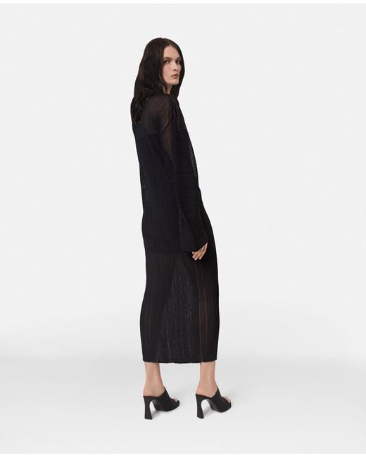 Stella McCartney Black Banana Sleeve Plisse Pleat Knit Dress