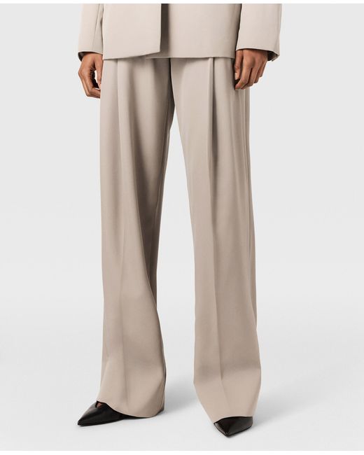 Stella McCartney Natural Pleated Straight Wool Trousers