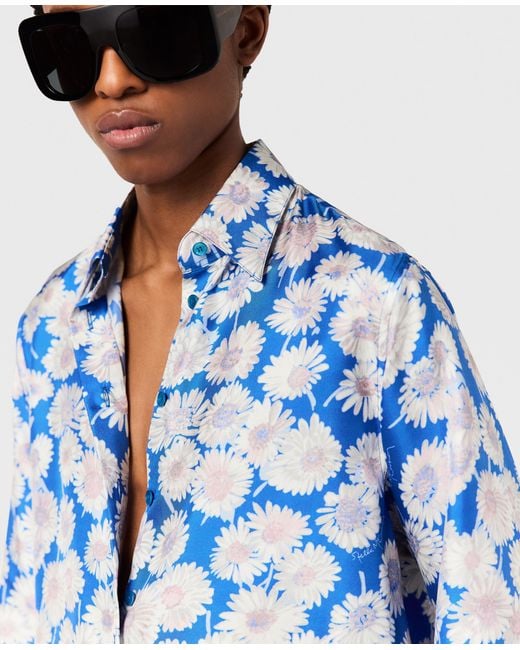 Stella McCartney Blue Daisy Print Oversized Shirt
