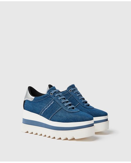 Stella McCartney Blue Sneak-Elyse Denim Toothed-Sole Platform Sneakers