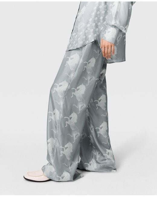 Stella McCartney Multicolor Horse Print Silk Wide-leg Pants