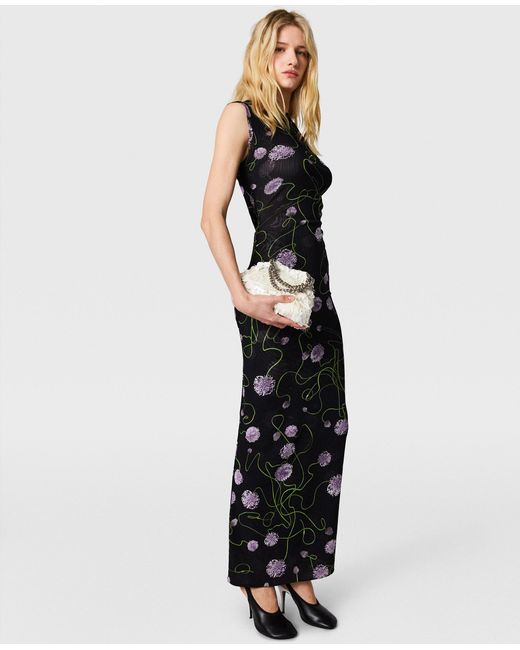 Stella McCartney Black Mesh Twisted Floral Dress