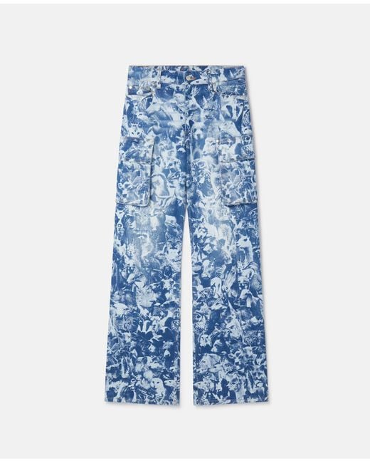 Stella McCartney Blue Animal Forest Print Cargo Jeans