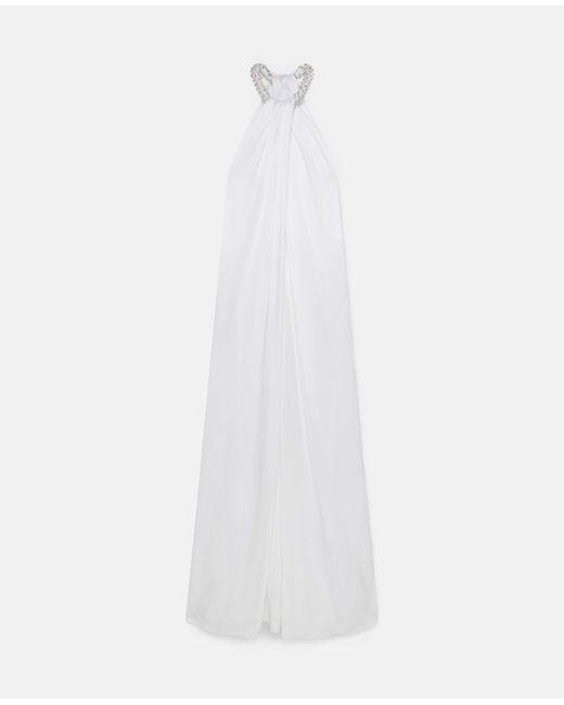 Stella McCartney White Crystal Halterneck Satin Maxi Dress