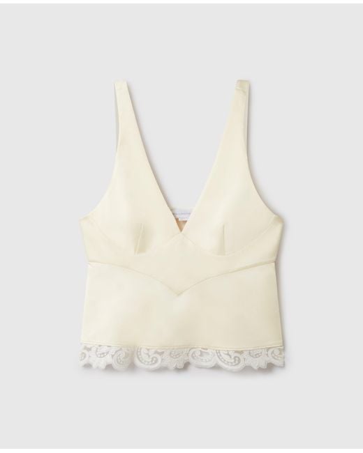 Stella McCartney White Lace-trim V-neck Top