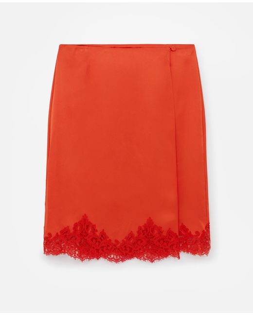Stella McCartney Red Lace Satin Midi Skirt, , Blood
