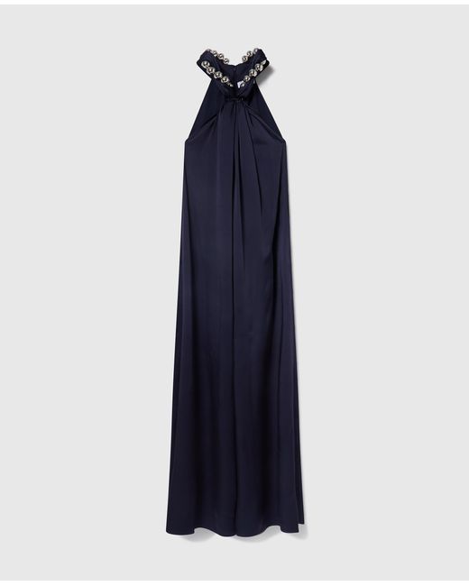 Stella McCartney Blue Ball-chain Halterneck Satin Maxi Dress