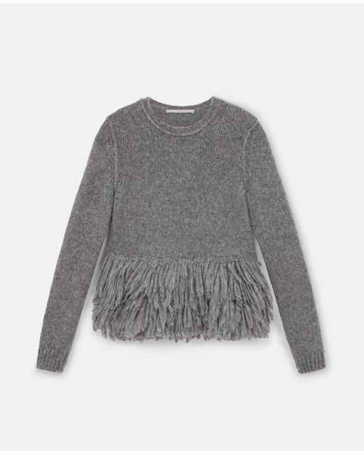Stella McCartney Gray Feather Peplum Wool Sweater, , Mottled