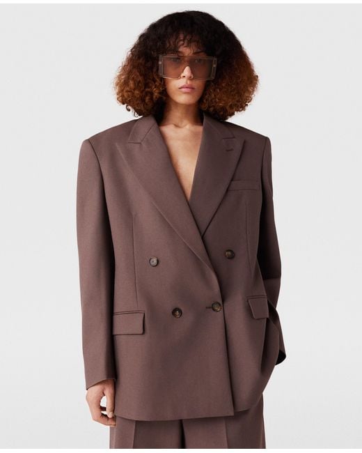 Stella McCartney Brown Oversized Double-Breasted Blazer, , Taupe