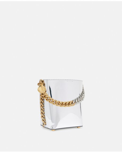 Stella McCartney White Frayme Mirrored Chrome-finish Bucket Bag