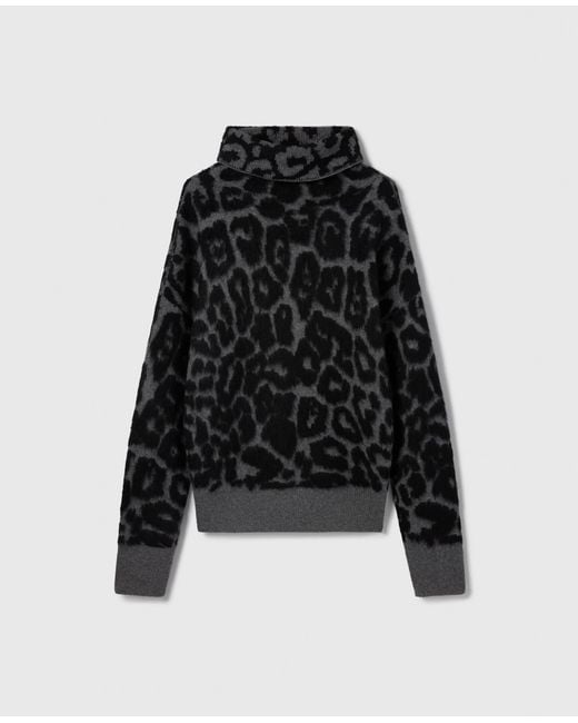 Stella McCartney Black Leopard Jacquard Turtleneck Sweater