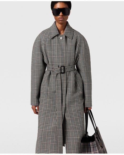 Stella McCartney Gray Checked Belted Wool Coat