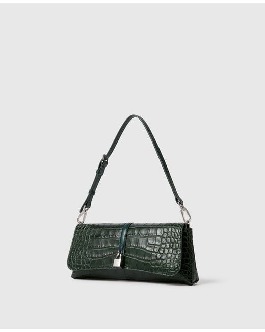 Stella McCartney Green Ryder Croc-Embossed Pochette Shoulder Bag