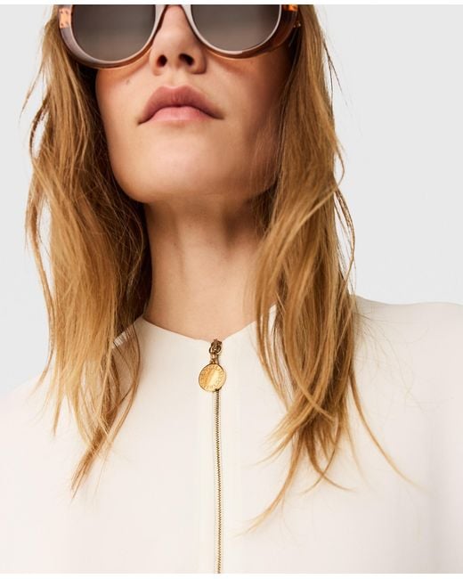 Stella McCartney Natural Arlesa Double Split Hem Zip Blouse