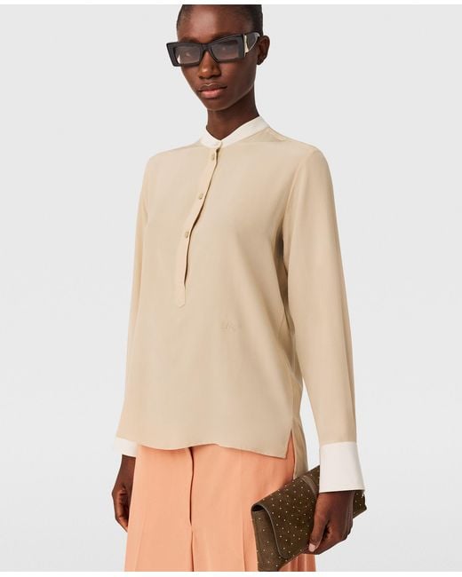 Stella McCartney Natural Contrast Panel Grandfather Collar Shirt