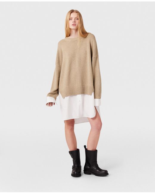 Stella McCartney Natural Shirting Details Long Sleeve Sweater, , Sandy