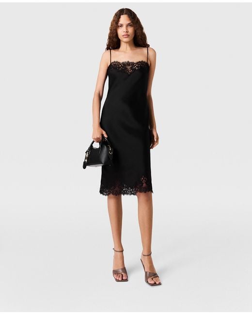 Stella McCartney Black Sleeveless Lace Satin Midi Dress