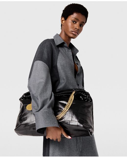 Stella McCartney Black Falabella Crocodile-embossed Drawstring Tote Bag