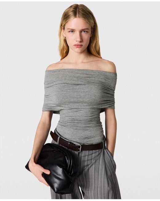 Stella McCartney Gray One Shoulder Twisted Wrap Top
