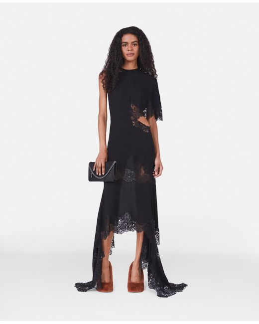 Stella McCartney Black Asymmetric Guipure-lace Silk Dress
