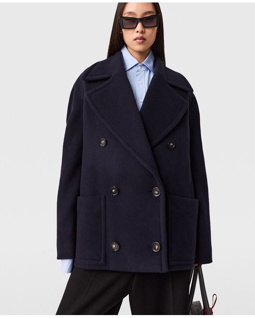 Stella McCartney Blue Tie-Belt Cropped Peacoat Jacket