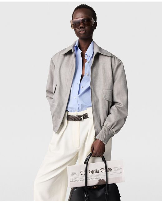 Stella McCartney White Boxy Collared Bomber Jacket