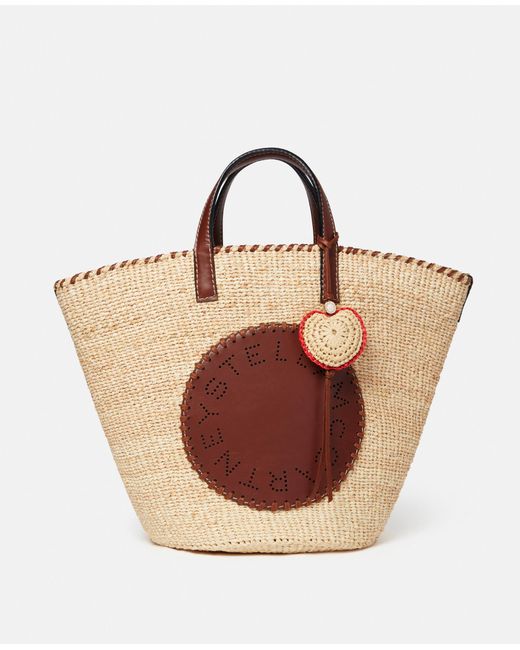Stella McCartney Brown Logo Raffia Medium Basket Bag