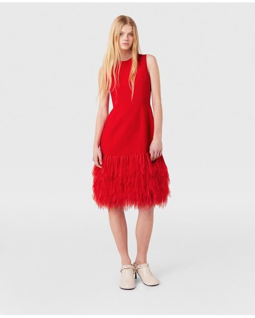 Stella McCartney Red Sleeveless Feather Midi Dress