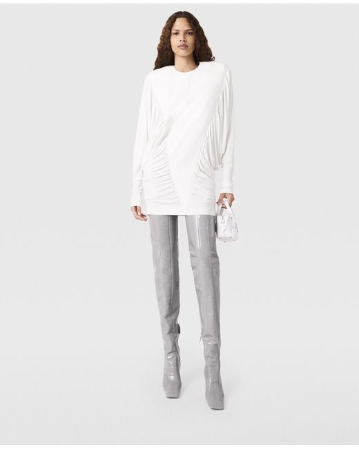 Stella McCartney White Pleated Crewneck Long-sleeve Mini Dress