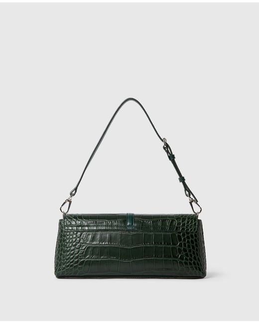 Stella McCartney Green Ryder Croc-Embossed Pochette Shoulder Bag