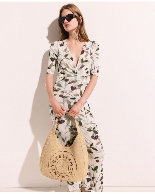 Stella McCartney White Cherry Print Mesh Half Sleeve Midi Dress