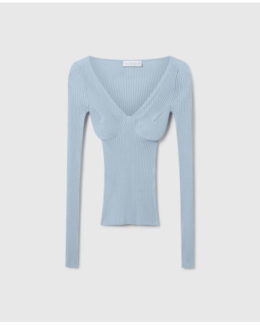 Stella McCartney Blue Textured V-neck Knit Top