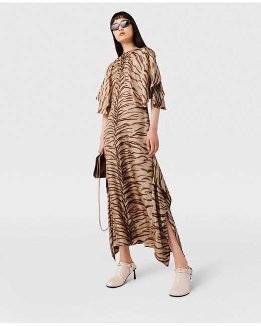 Stella McCartney Natural Tiger Print Puff Sleeve Maxi Dress