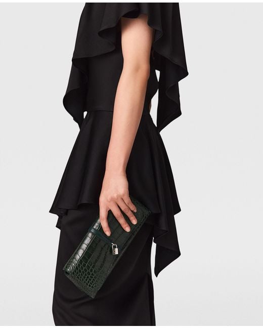 Stella McCartney Green Ryder Croc-Embossed Pochette Shoulder Bag