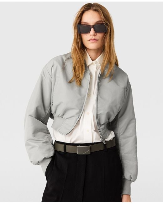 Stella McCartney Gray Cropped Bomber Jacket