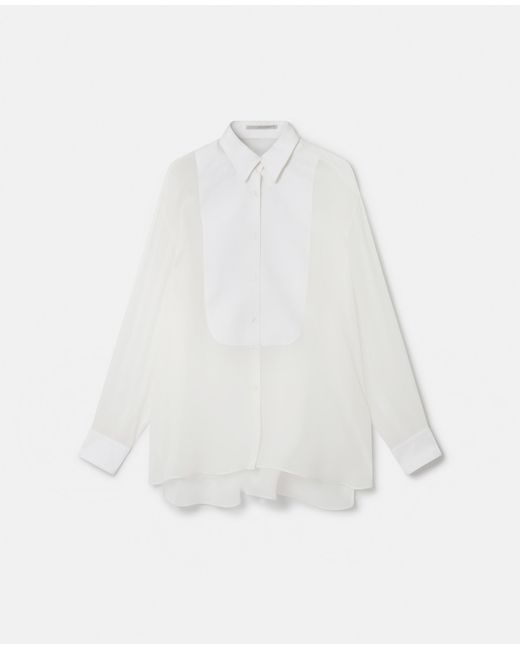 Stella McCartney White S-wave Silk Chiffon Tuxedo Shirt