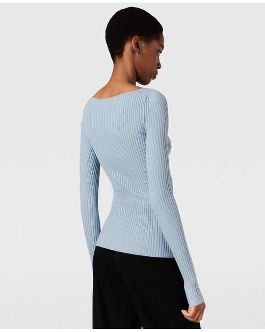 Stella McCartney Blue Textured V-neck Knit Top