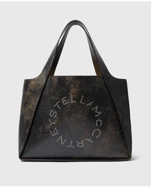 Stella McCartney Black Logo Large Aged Tote Bag