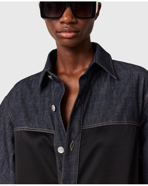 Stella McCartney Blue Satin Panel Short-Sleeve Denim Shirt